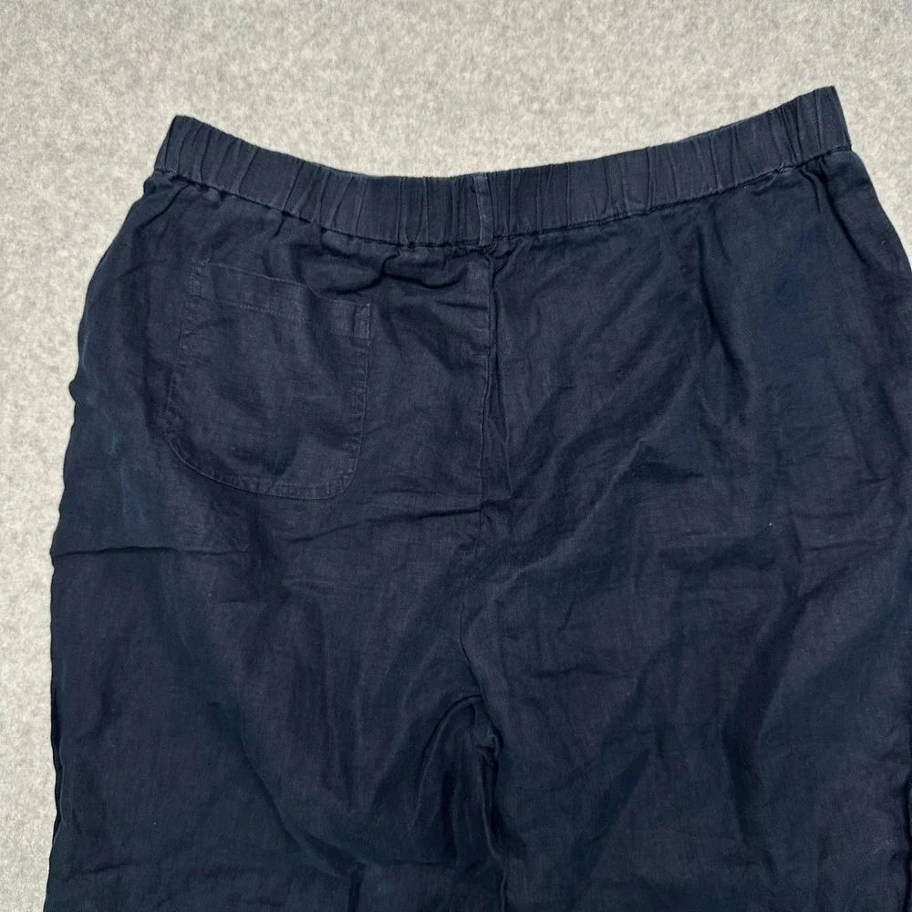 Quince Navy Blue 100% Linen Elastic Waist Straight Leg Cropped Pants Womens XL